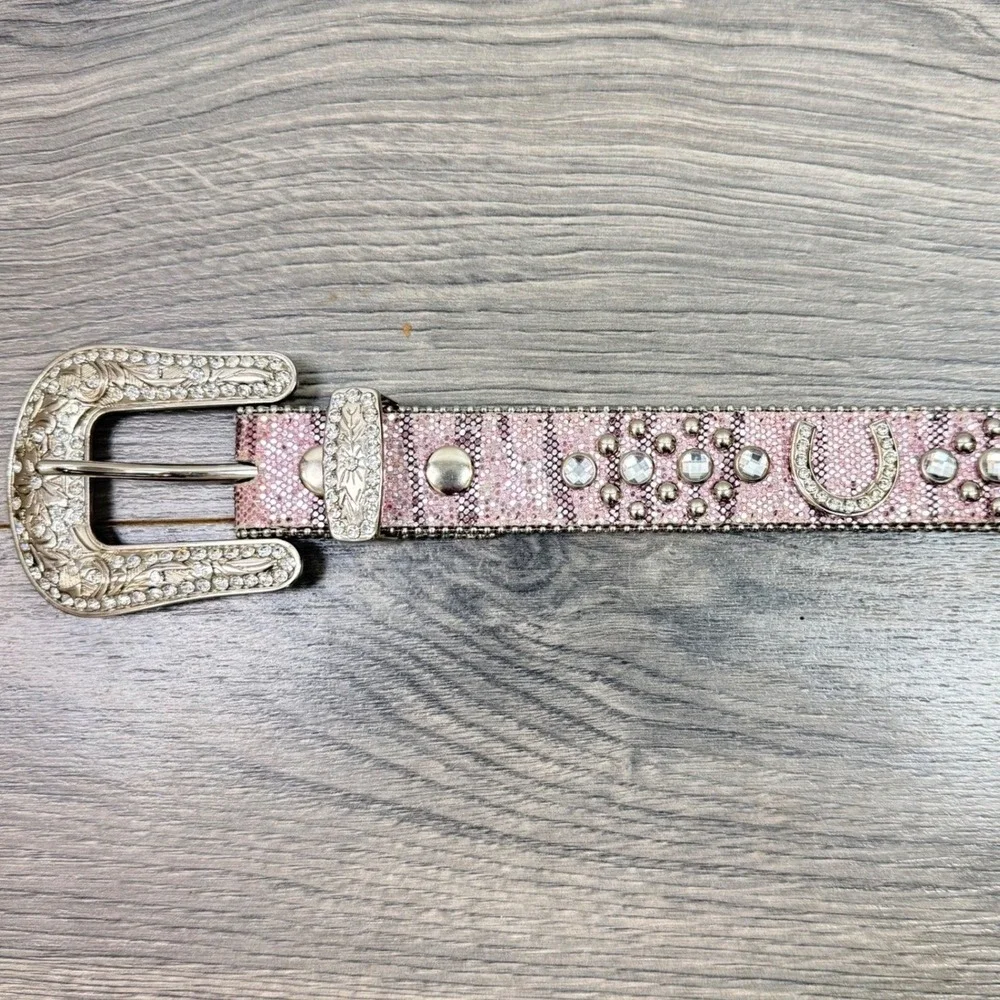 Nocona Kids Pink Rhinestone Western Belt Horseshoe Glitter Bling Cowgirl‎ 24